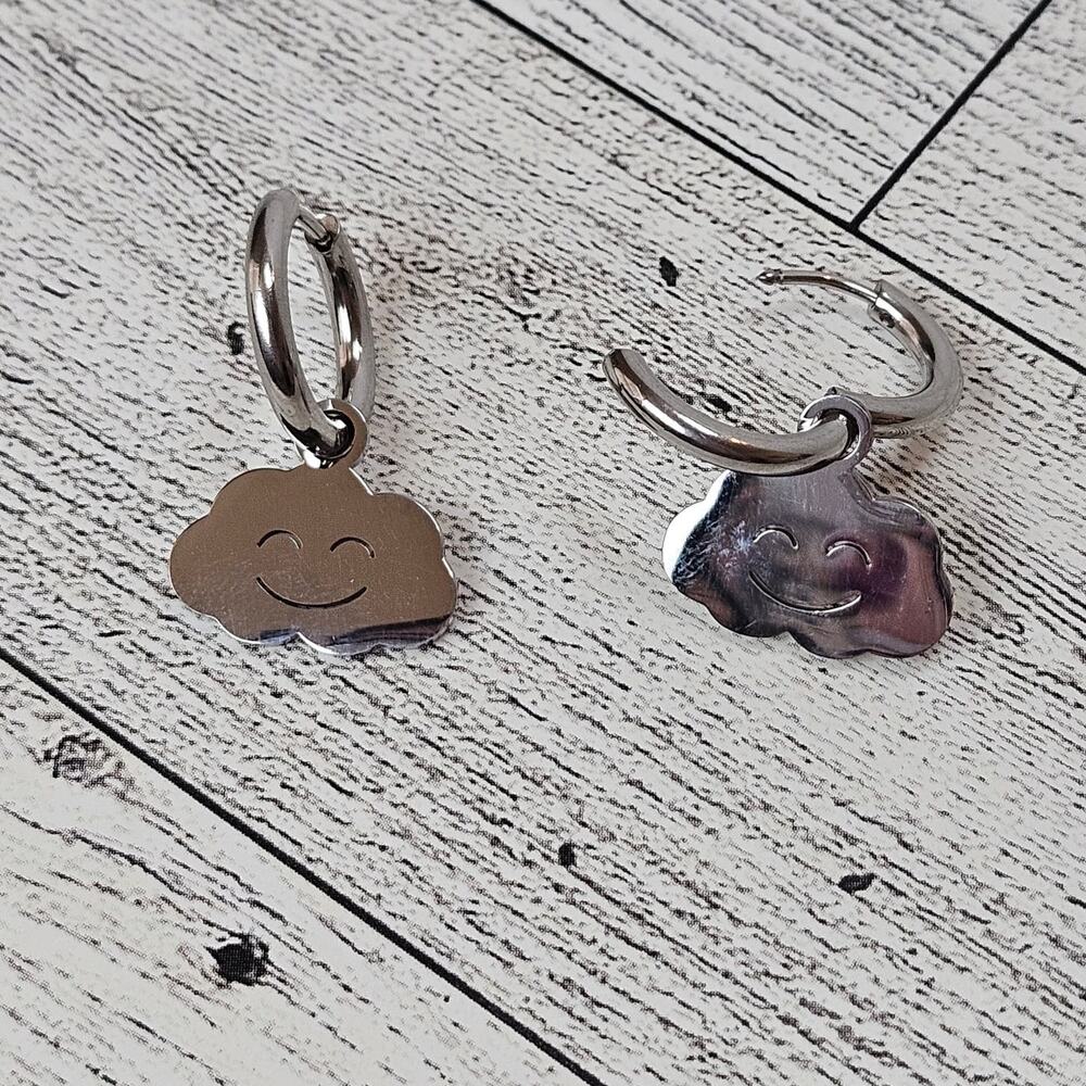 Happy Cloud Huggie Hoop Earring Stainless Steel Silver